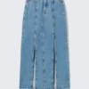 Mid-Waist Split Denim Skirt – Fresh Blue – Medium Blue Mid-Waist Split Denim Skirt – Fresh Blue – Medium Blue