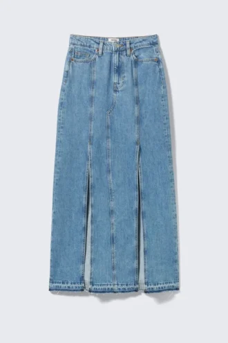 Mid-Waist Split Denim Skirt – Fresh Blue – Medium Blue