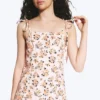 Midi Square Neck Slit Dress – White – Pink Floral Midi Square Neck Slit Dress – White – Pink Floral