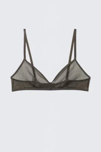 Mila Printed Mesh Triangle Bra – Dark Brown
