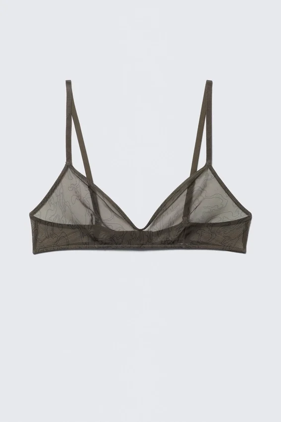 Mila Printed Mesh Triangle Bra – Dark Brown Mila Printed Mesh Triangle Bra – Dark Brown