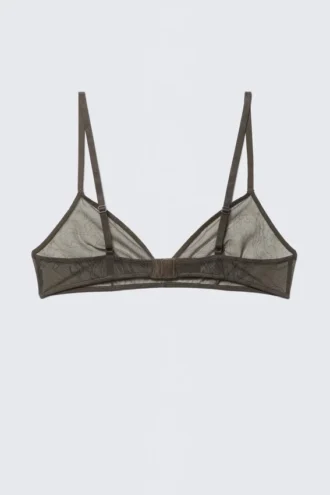 Mila Printed Mesh Triangle Bra – Dark Brown