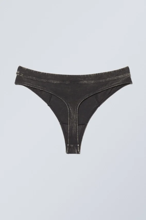 Miley Washed Cotton Thong – Bleach Washed Black Miley Washed Cotton Thong – Bleach Washed Black