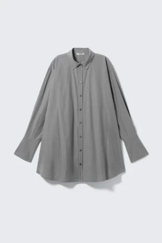 Mini Cotton Poplin Shirt Dress – Striped Grey