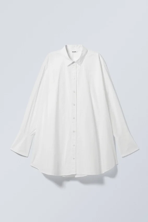 Mini Cotton Poplin Shirt Dress – White Mini Cotton Poplin Shirt Dress – White