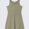 Mini Jersey Tank Dress – Khaki Green Mini Jersey Tank Dress – Khaki Green