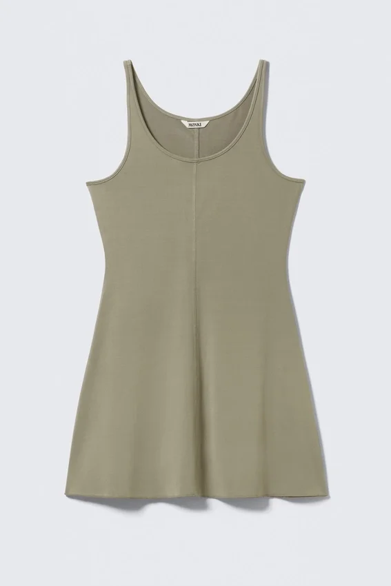 Mini Jersey Tank Dress – Khaki Green Mini Jersey Tank Dress – Khaki Green