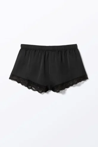 Mini Lace Satin Shorts – Black