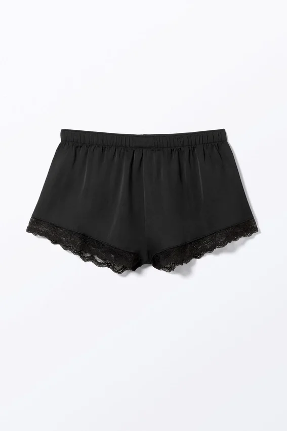 Mini Lace Satin Shorts – Black Mini Lace Satin Shorts – Black
