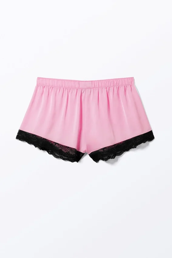 Mini Lace Satin Shorts – Pink – Black Lace Mini Lace Satin Shorts – Pink – Black Lace