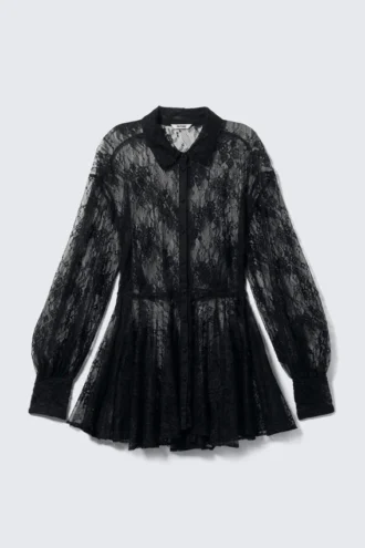 Mini Lace Shirt Dress – Black