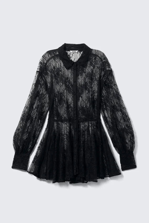 Mini Lace Shirt Dress – Black Mini Lace Shirt Dress – Black