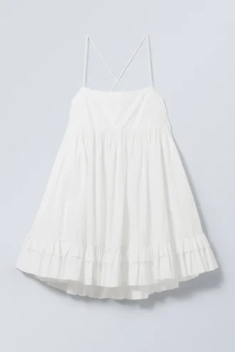 Mini Poplin Strap Dress – White