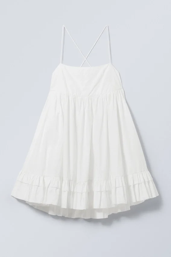 Mini Poplin Strap Dress – White Mini Poplin Strap Dress – White