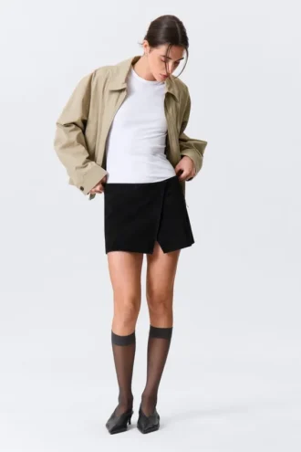 Mini Suede Wrap Skirt – Black