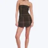 Mini Tube Suiting Dress – Checked Dark Brown Mini Tube Suiting Dress – Checked Dark Brown