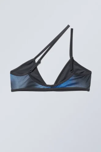 Minimal Asymmetric Printed Bikini Top – Speed Blue