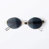 Minimal Metal Oval Sunglasses – Golden – Dark Blue Lenses