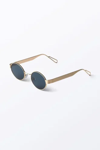 Minimal Metal Oval Sunglasses – Golden – Dark Blue Lenses