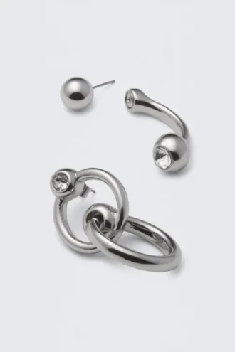 Mixed Pierce Hoop Earrings – Silver