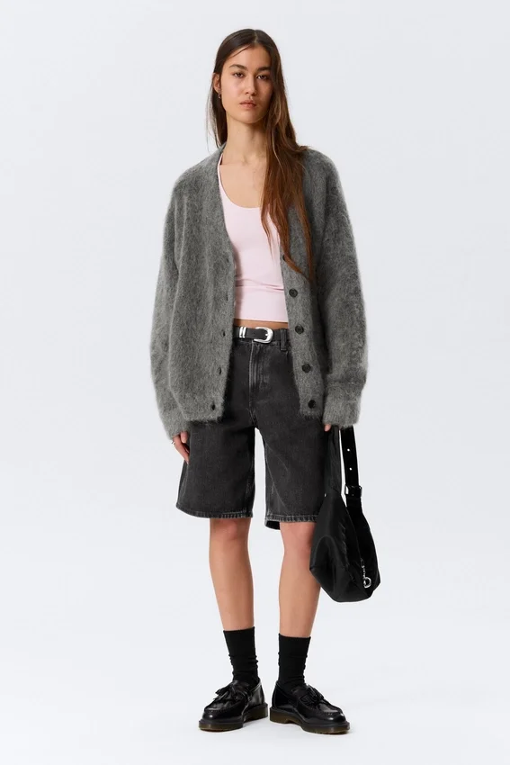 Mohair Blend Cardigan – Dark Grey Mohair Blend Cardigan – Dark Grey