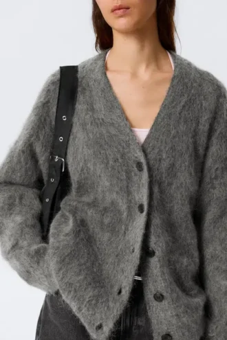 Mohair Blend Cardigan – Dark Grey