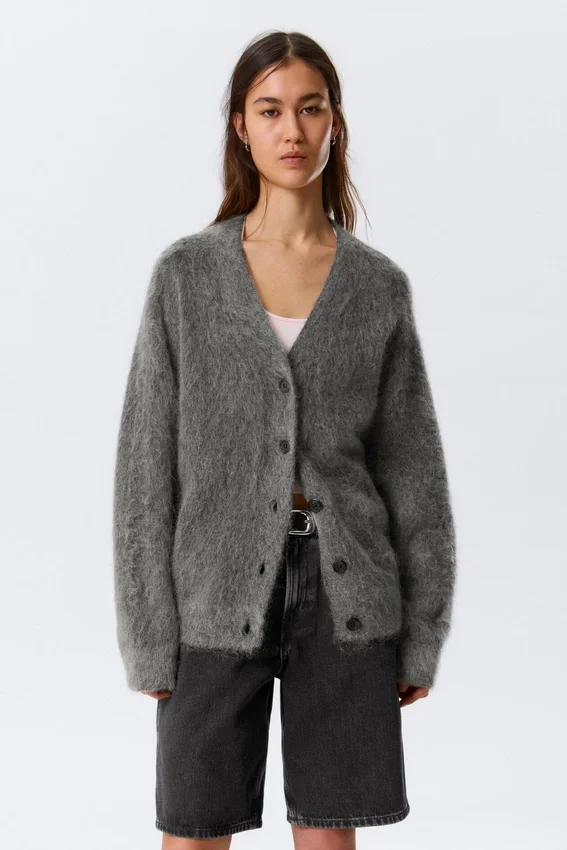 Mohair Blend Cardigan – Dark Grey Mohair Blend Cardigan – Dark Grey