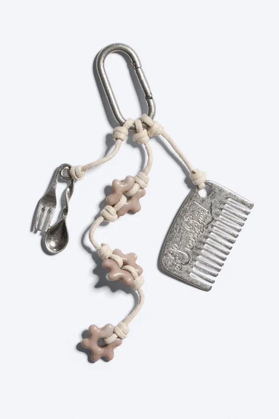 Multi Charm Keyring – Beige/Silver Multi Charm Keyring – Beige/Silver