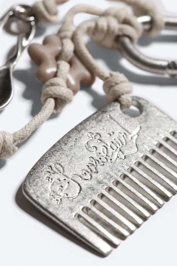 Multi Charm Keyring – Beige/Silver Multi Charm Keyring – Beige/Silver