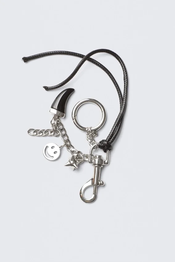 Multi-Charm Keyring – Metal/Black String Multi-Charm Keyring – Metal/Black String