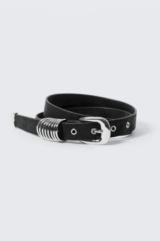 Multi D-Ring Faux Leather Belt – Black