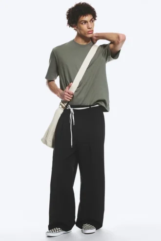 Nate Baggy Fit Pleated Suit Trousers – Black