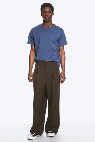 Nate Baggy Fit Pleated Suit Trousers – Brown Pinstripe