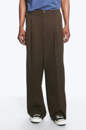 Nate Baggy Fit Pleated Suit Trousers – Brown Pinstripe
