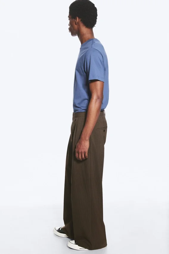 Nate Baggy Fit Pleated Suit Trousers – Brown Pinstripe Nate Baggy Fit Pleated Suit Trousers – Brown Pinstripe