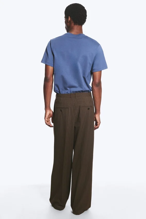 Nate Baggy Fit Pleated Suit Trousers – Brown Pinstripe Nate Baggy Fit Pleated Suit Trousers – Brown Pinstripe