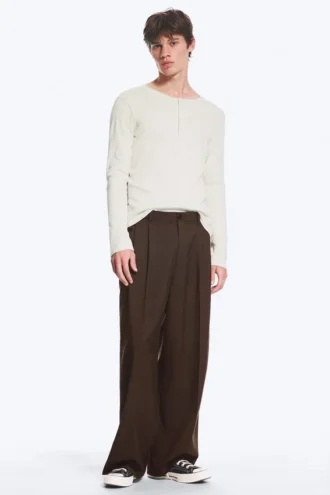 Nate Baggy Fit Pleated Suit Trousers – Dark Brown Nate Baggy Fit Pleated Suit Trousers – Dark Brown