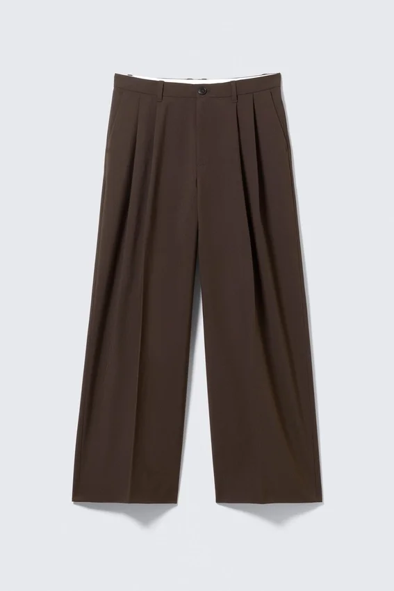 Nate Baggy Fit Pleated Suit Trousers – Dark Brown Nate Baggy Fit Pleated Suit Trousers – Dark Brown