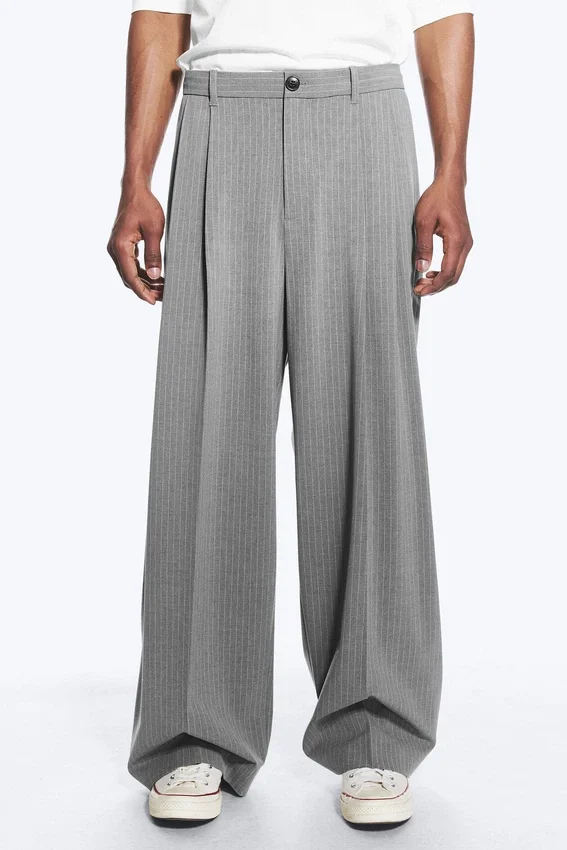 Nate Baggy Fit Pleated Suit Trousers – Light Dusty Grey Nate Baggy Fit Pleated Suit Trousers – Light Dusty Grey