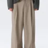 Nate Baggy Fit Pleated Suit Trousers – Pinstriped Beige Melange Nate Baggy Fit Pleated Suit Trousers – Pinstriped Beige Melange
