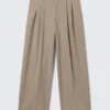 Nate Baggy Fit Pleated Suit Trousers – Pinstriped Beige Melange Nate Baggy Fit Pleated Suit Trousers – Pinstriped Beige Melange