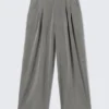 Nate Baggy Fit Pleated Suit Trousers – Pinstriped Light Grey Nate Baggy Fit Pleated Suit Trousers – Pinstriped Light Grey