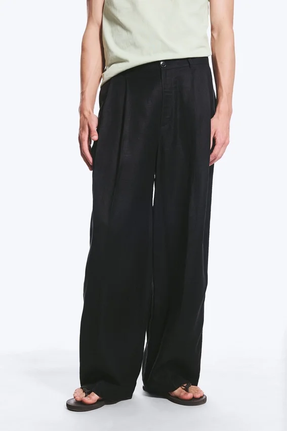 Nate Baggy Linen Blend Suit Trousers – Black Nate Baggy Linen Blend Suit Trousers – Black