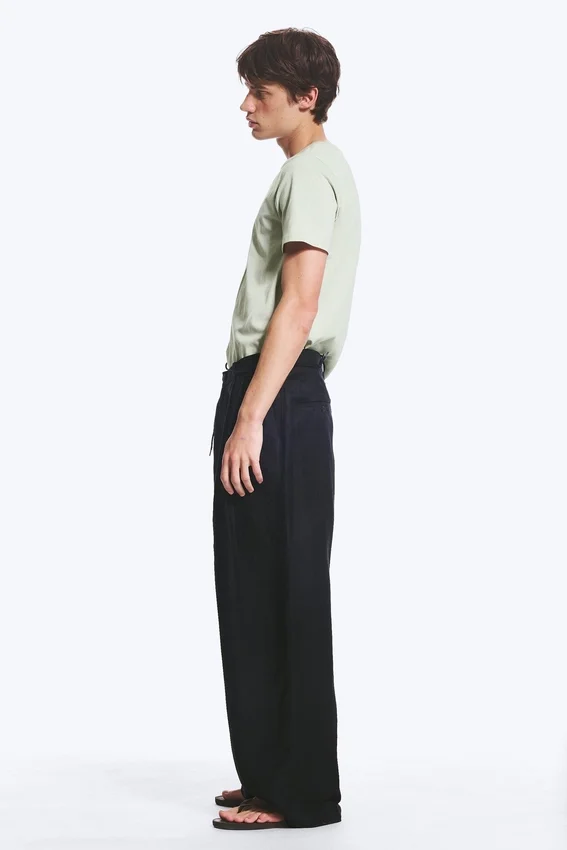 Nate Baggy Linen Blend Suit Trousers – Black Nate Baggy Linen Blend Suit Trousers – Black