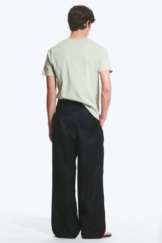 Nate Baggy Linen Blend Suit Trousers – Black Nate Baggy Linen Blend Suit Trousers – Black