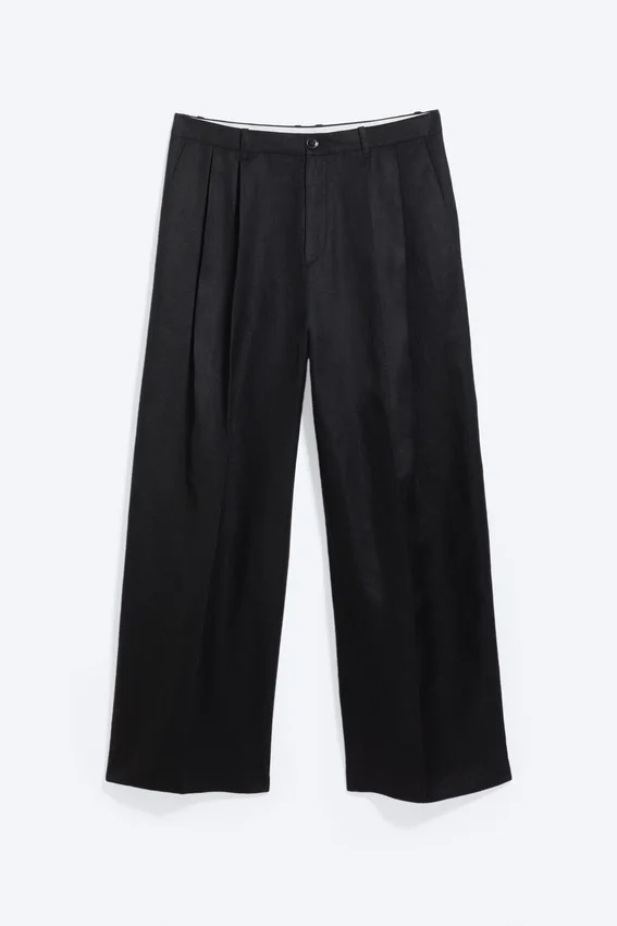 Nate Baggy Linen Blend Suit Trousers – Black Nate Baggy Linen Blend Suit Trousers – Black