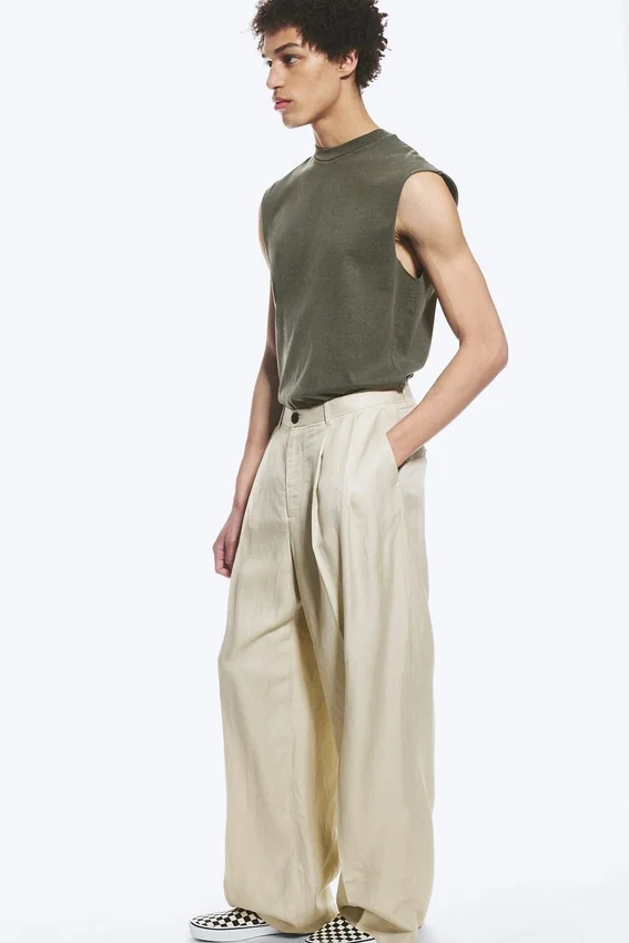 Nate Baggy Linen Blend Suit Trousers – Light Dusty Beige Nate Baggy Linen Blend Suit Trousers – Light Dusty Beige