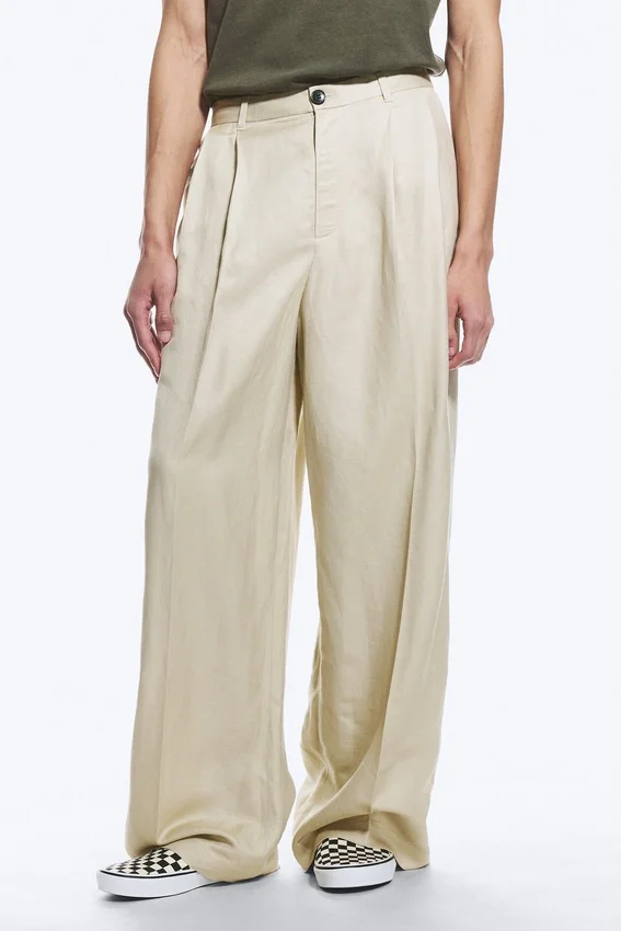 Nate Baggy Linen Blend Suit Trousers – Light Dusty Beige Nate Baggy Linen Blend Suit Trousers – Light Dusty Beige
