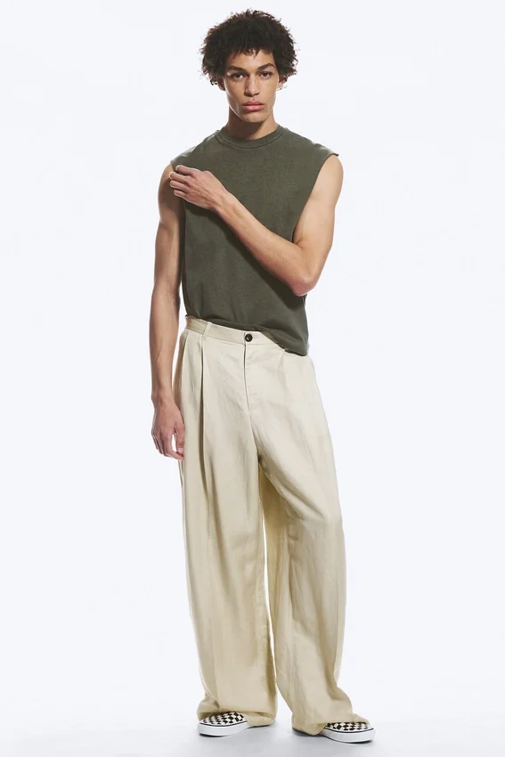 Nate Baggy Linen Blend Suit Trousers – Light Dusty Beige Nate Baggy Linen Blend Suit Trousers – Light Dusty Beige