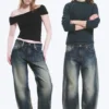Nebula Mid Rise Loose Barrel Leg Unisex Jeans – Laser Blue – Medium Blue Nebula Mid Rise Loose Barrel Leg Unisex Jeans – Laser Blue – Medium Blue